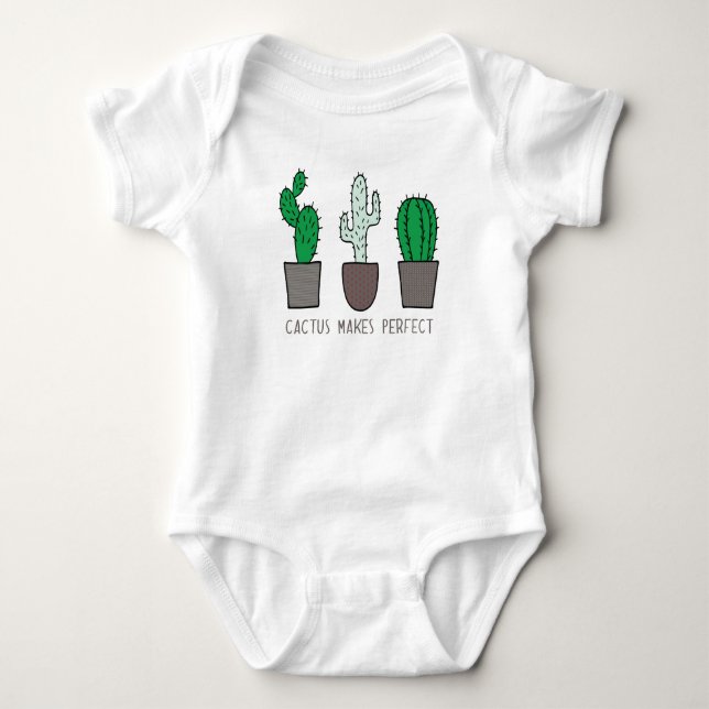 Cactus Makes Perfect Pun Baby Bodysuit (Front)