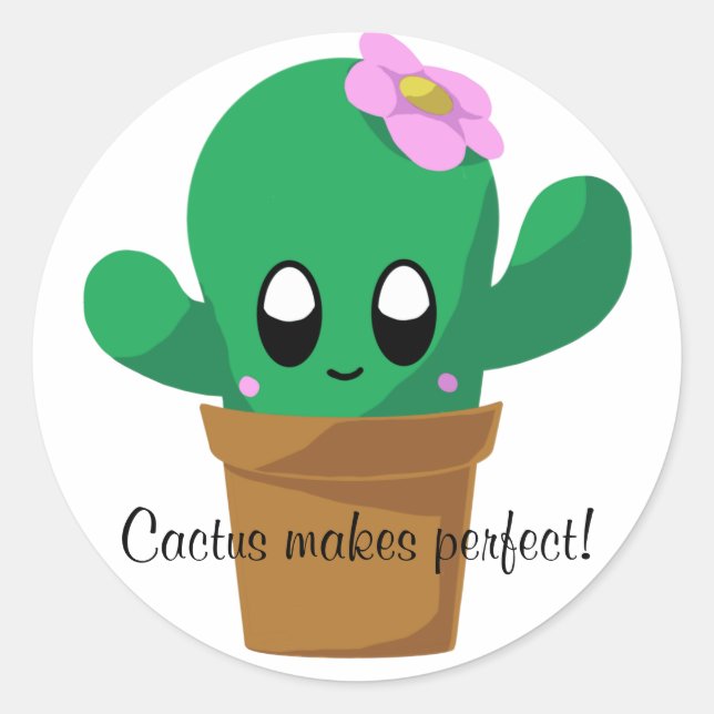 Cactus Makes Perfect round sticker (Front)