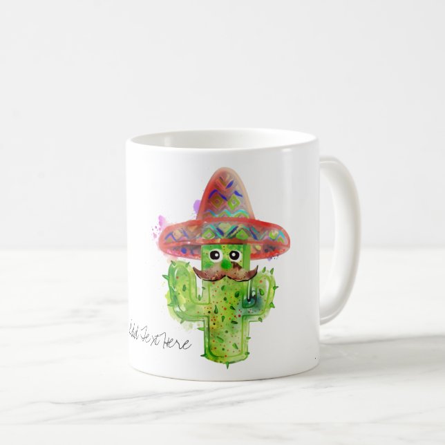 Cactus Man Moustache Hat Fiesta Add Own Text Fun Coffee Mug (Front Right)