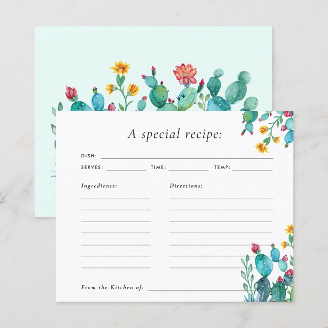 Cactus Mexican Fiesta Bridal Shower Recipe Card (Front/Back)