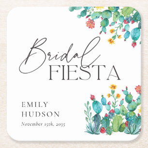 Cactus Mexican Fiesta Bridal Shower Square Paper Coaster