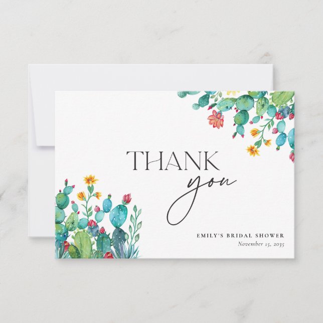 Cactus Mexican Fiesta Bridal Shower Thank You Card (Front)