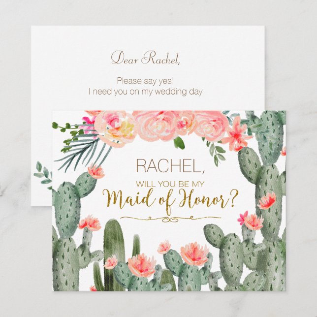 Cactus Mexican Will You Be My Maid of Honour Card (Front/Back)