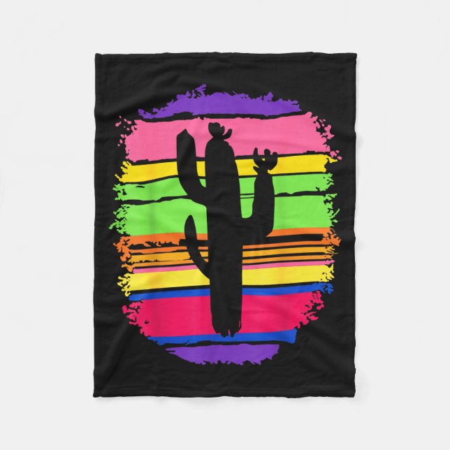 Cactus Mexicans Sarape Nopal Cinco De Mayo Hispani Fleece Blanket (Front)
