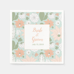 Cactus Mint Peach Floral Pattern Napkin