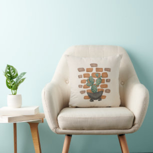 Cactus Oasis: Brick Wall Decor Inspired by Nature Cushion