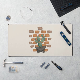 Cactus Oasis: Brick Wall Decor Inspired by Nature Desk Mat