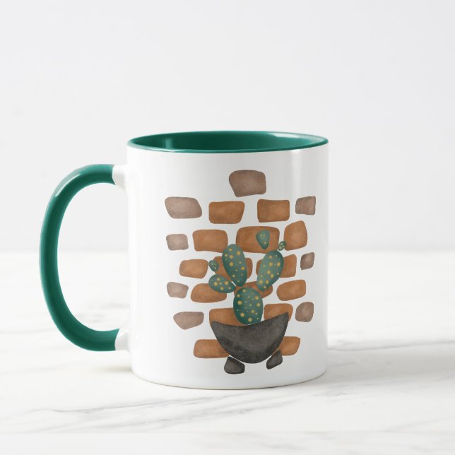 Cactus Oasis: Brick Wall Decor Inspired by Nature Mug (Left)