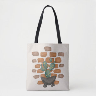Cactus Oasis: Brick Wall Decor Inspired by Nature Tote Bag