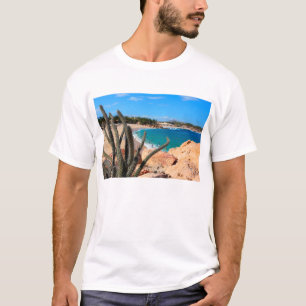 Cactus On Rocky Hilltop Over Sandy Beach T-Shirt
