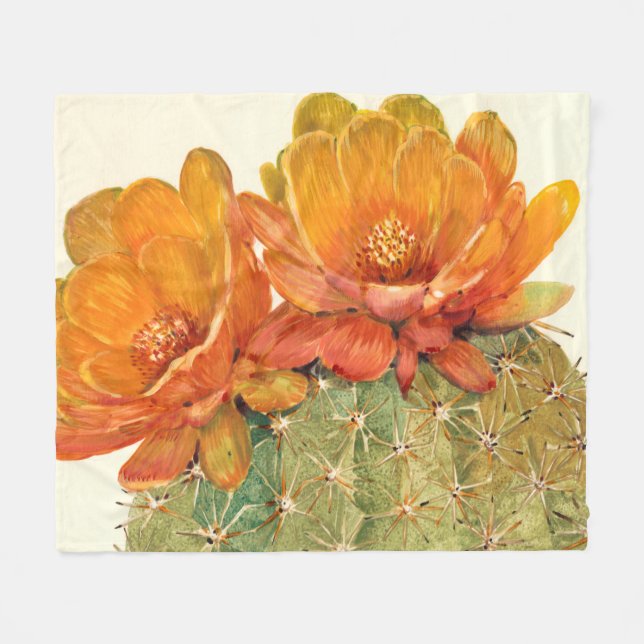 Cactus Orange Blossoms Fleece Blanket (Front (Horizontal))