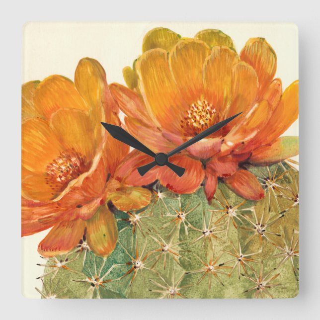 Cactus Orange Blossoms Square Wall Clock (Front)