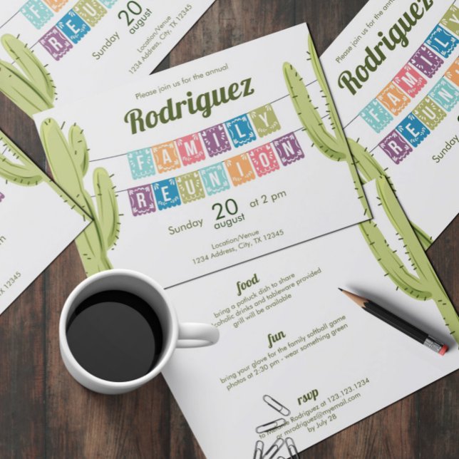 Cactus & Papel Picado Garland Texas Family Reunion Invitation (Creator Uploaded)