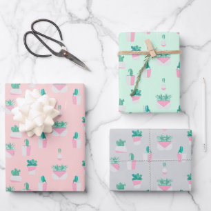 Cactus Pastel Succulent Plant Abstract Themed Wrapping Paper Sheet