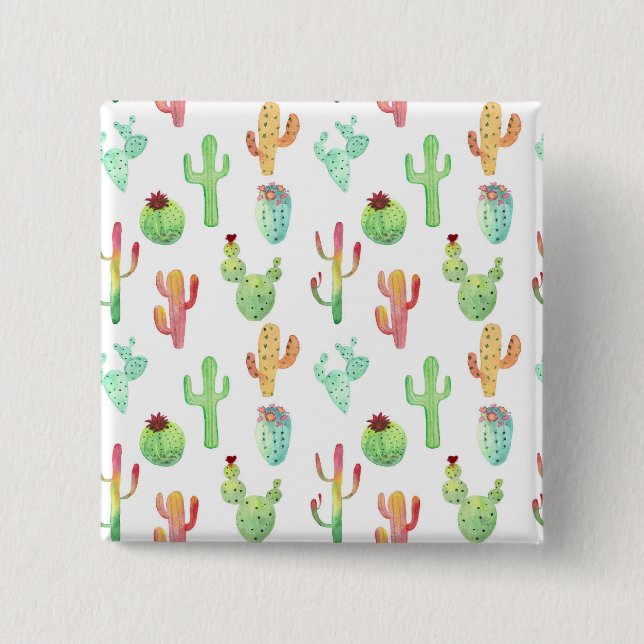 Cactus Pastel Watercolor Pattern 15 Cm Square Badge (Front)