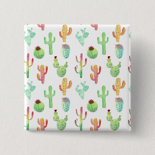 Cactus Pastel Watercolor Pattern 15 Cm Square Badge