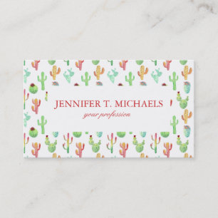 Cactus Pastel Watercolor Pattern Business Card