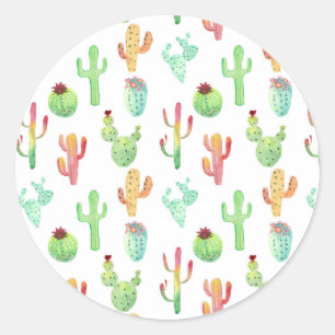 Cactus Pastel Watercolor Pattern Classic Round Sticker