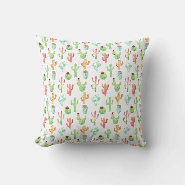 Cactus Pastel Watercolor Pattern Cushion (Front)