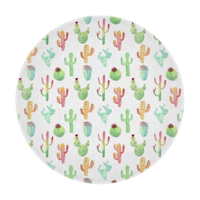 Cactus Pastel Watercolor Pattern Cutting Board (Front)