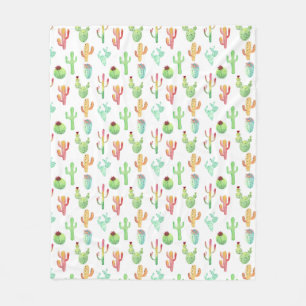 Cactus Pastel Watercolor Pattern Fleece Blanket