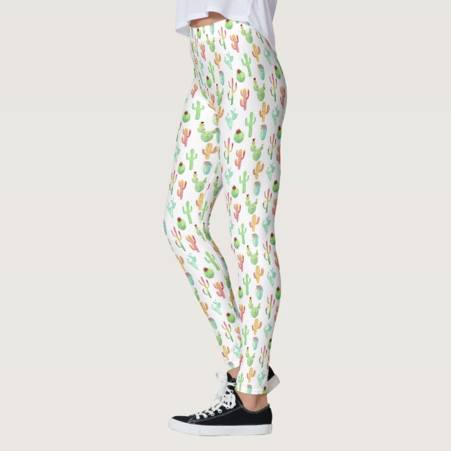 Cactus Pastel Watercolor Pattern Leggings (Left)