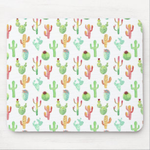 Cactus Pastel Watercolor Pattern Mouse Mat