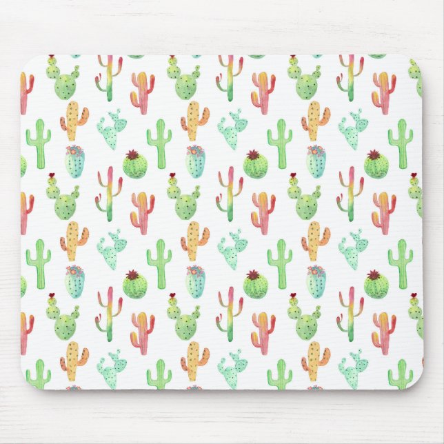 Cactus Pastel Watercolor Pattern Mouse Mat (Front)