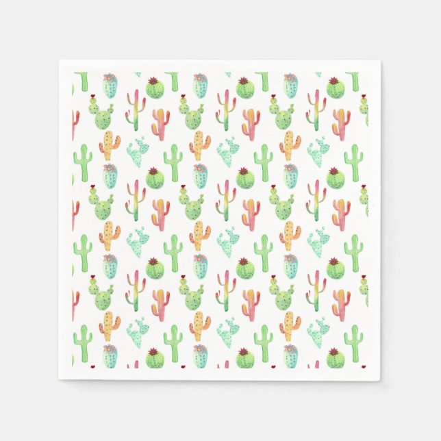 Cactus Pastel Watercolor Pattern Napkin (Front)