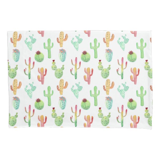 Cactus Pastel Watercolor Pattern Pillowcase (Front-Left)