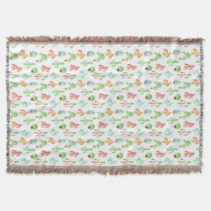 Cactus Pastel Watercolor Pattern Throw Blanket