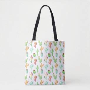 Cactus Pastel Watercolor Pattern Tote Bag