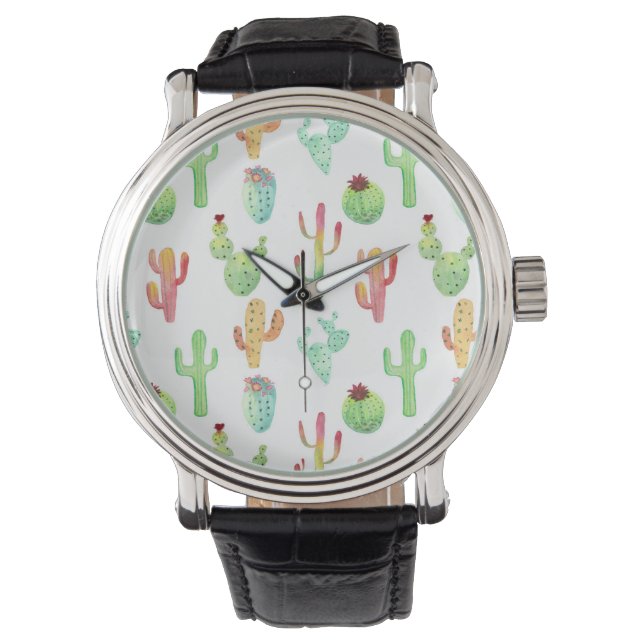 Cactus Pastel Watercolor Pattern Watch (Front)