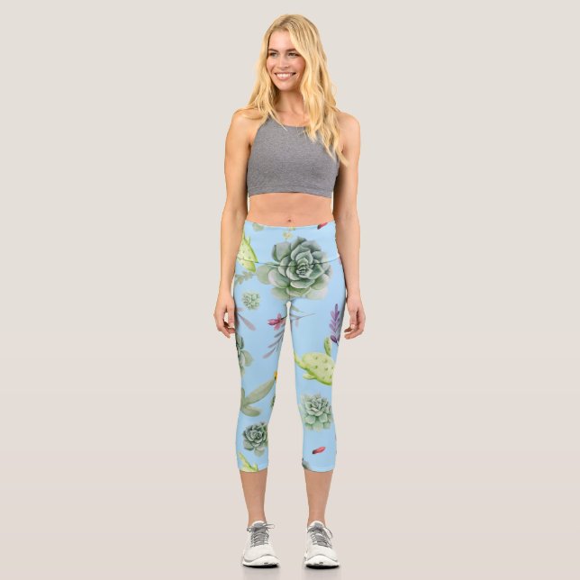 Cactus Pattern 10 Capri Leggings (Front)