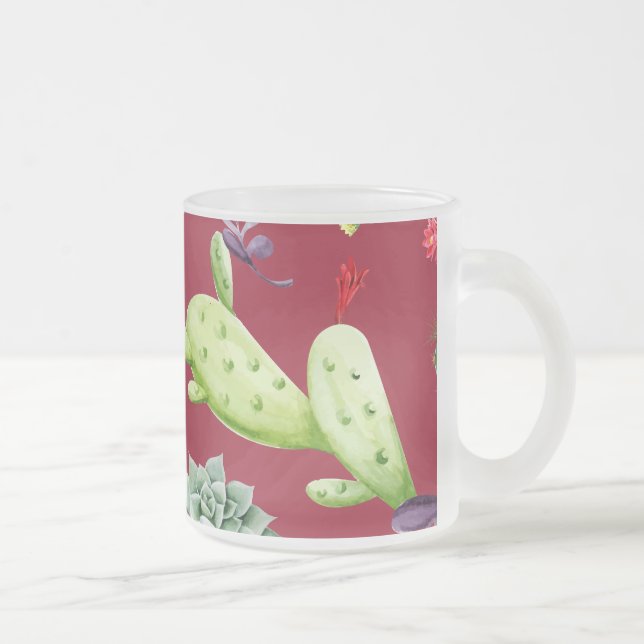 Cactus Pattern 4 Frosted Glass Coffee Mug (Right)