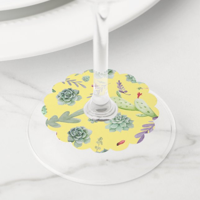 Cactus Pattern 9 Wine Glass Tag (Close Up)