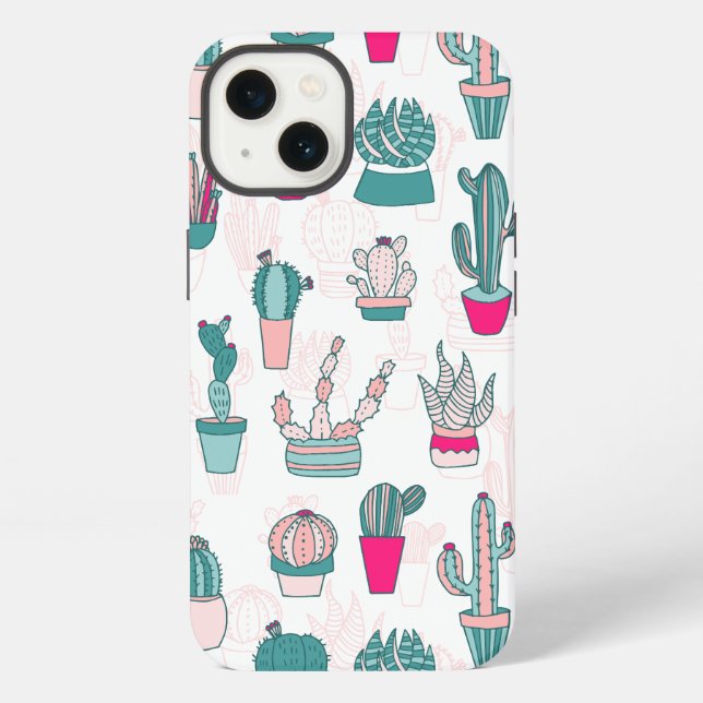 Cactus Pattern Case-Mate Trendy Pink House Plants iPhone Case (Back)