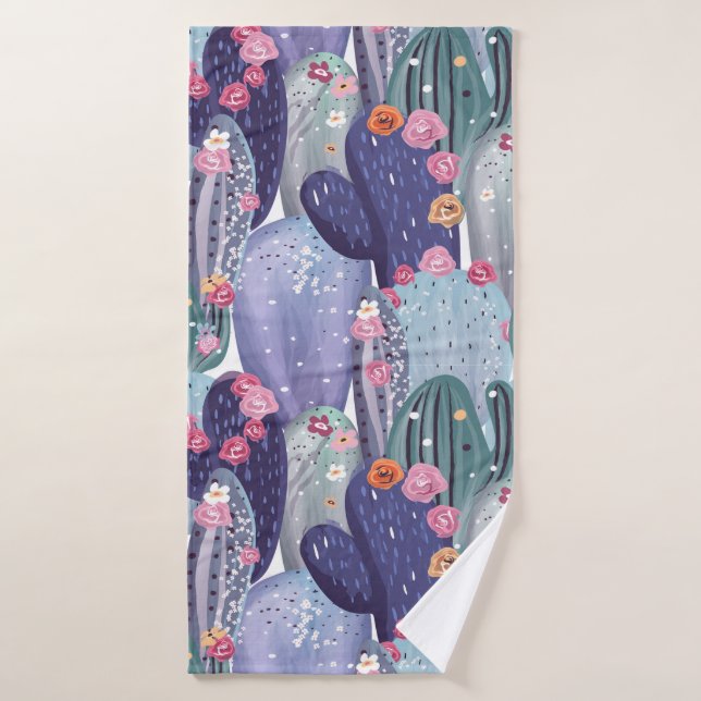 Cactus Pattern Colourful Watercolor Bath Towel Set (Bath Towel)