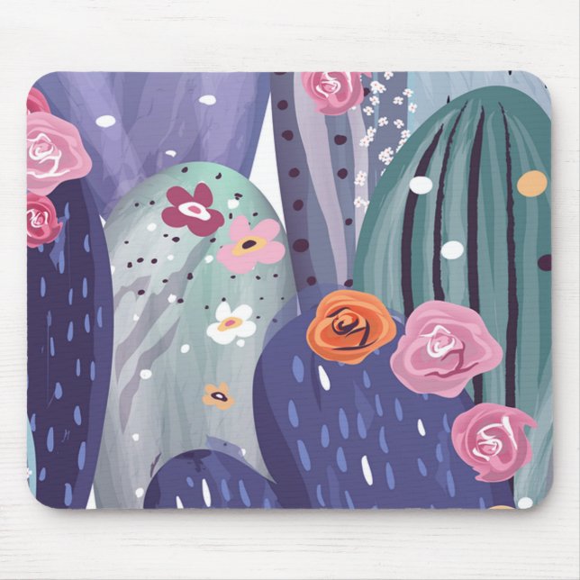 Cactus Pattern Colourful Watercolor Mouse Mat (Front)