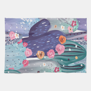 Cactus Pattern Colourful Watercolor Tea Towel