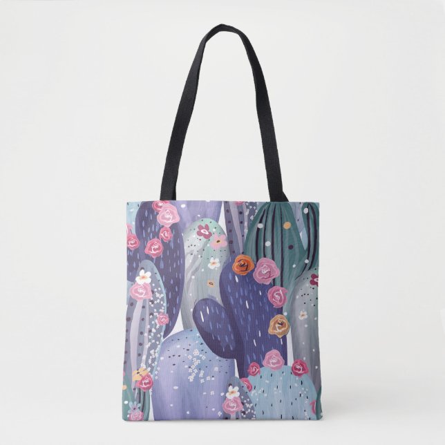 Cactus Pattern Colourful Watercolor Tote Bag (Front)