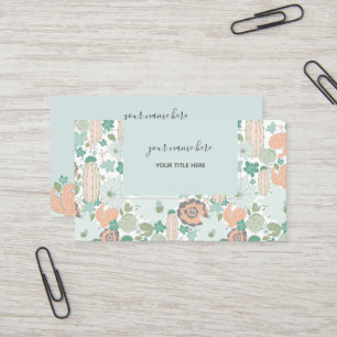 Cactus Pattern Coral Mint Green Business Card