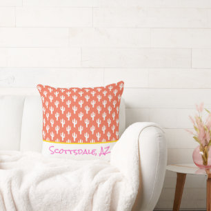 Cactus Pattern Custom Place Name Colourful Decor Cushion