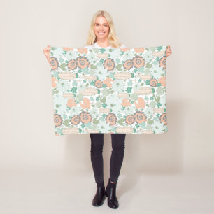 Cactus Pattern Cute Print Coral Mint Grey Green Fleece Blanket