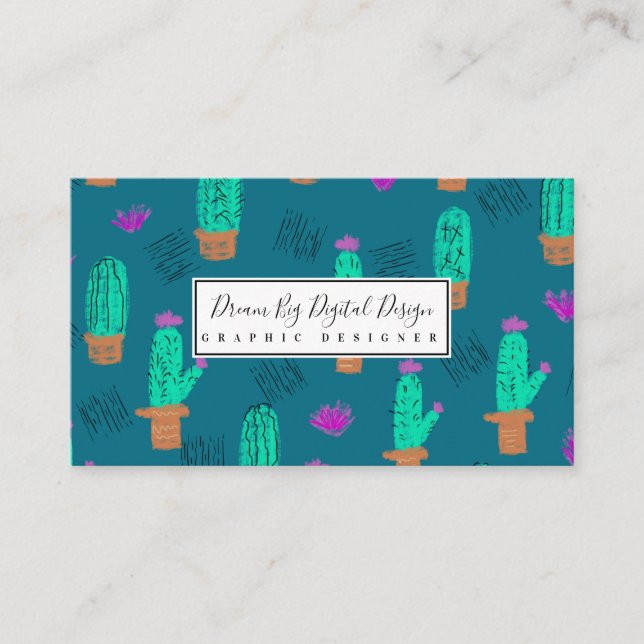 Cactus Pattern Event Florist Stylist Designer Business Card (Front)