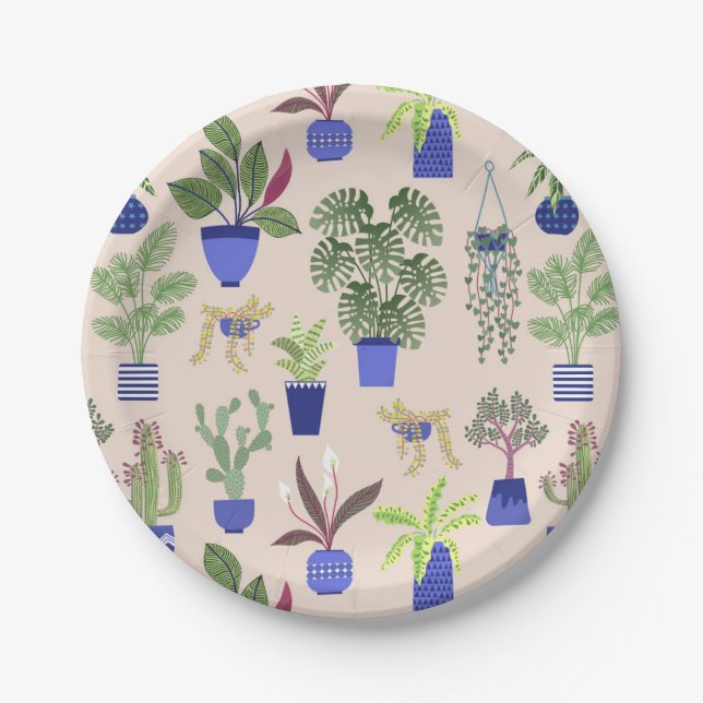 Cactus Pattern Pink Paper Plate (Front)