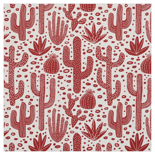 Cactus Pattern - Ruby Red and White Fabric (Swatch)