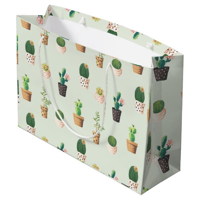Cactus Pattern - Succulent Plant Large Gift Bag (Back Angled)
