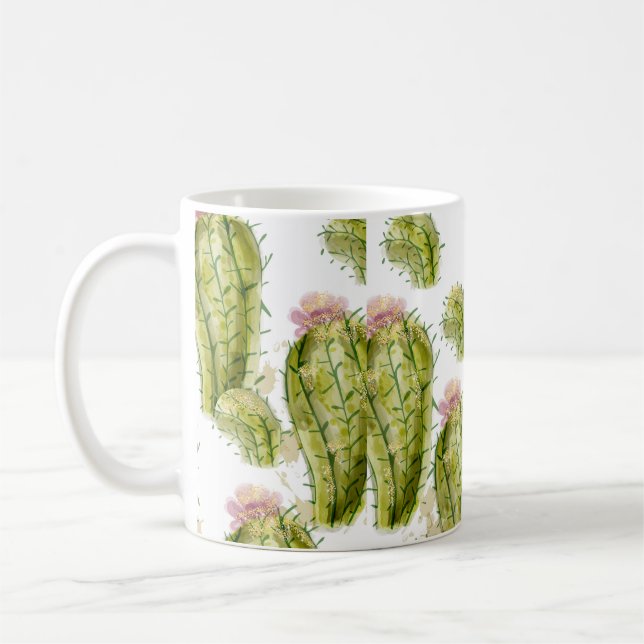 Cactus pattern watercolor coffee mug (Left)