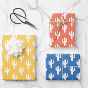 Cactus Pattern Yellow Orange Blue Desert Southwest Wrapping Paper Sheet